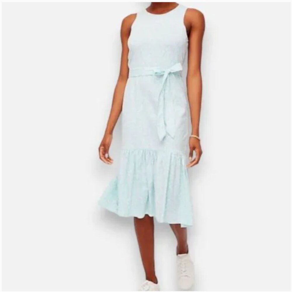 J. Crew Printed Knit Tie-Waist Midi Dress in Baby Blue‎ Floral Sleeveless Small